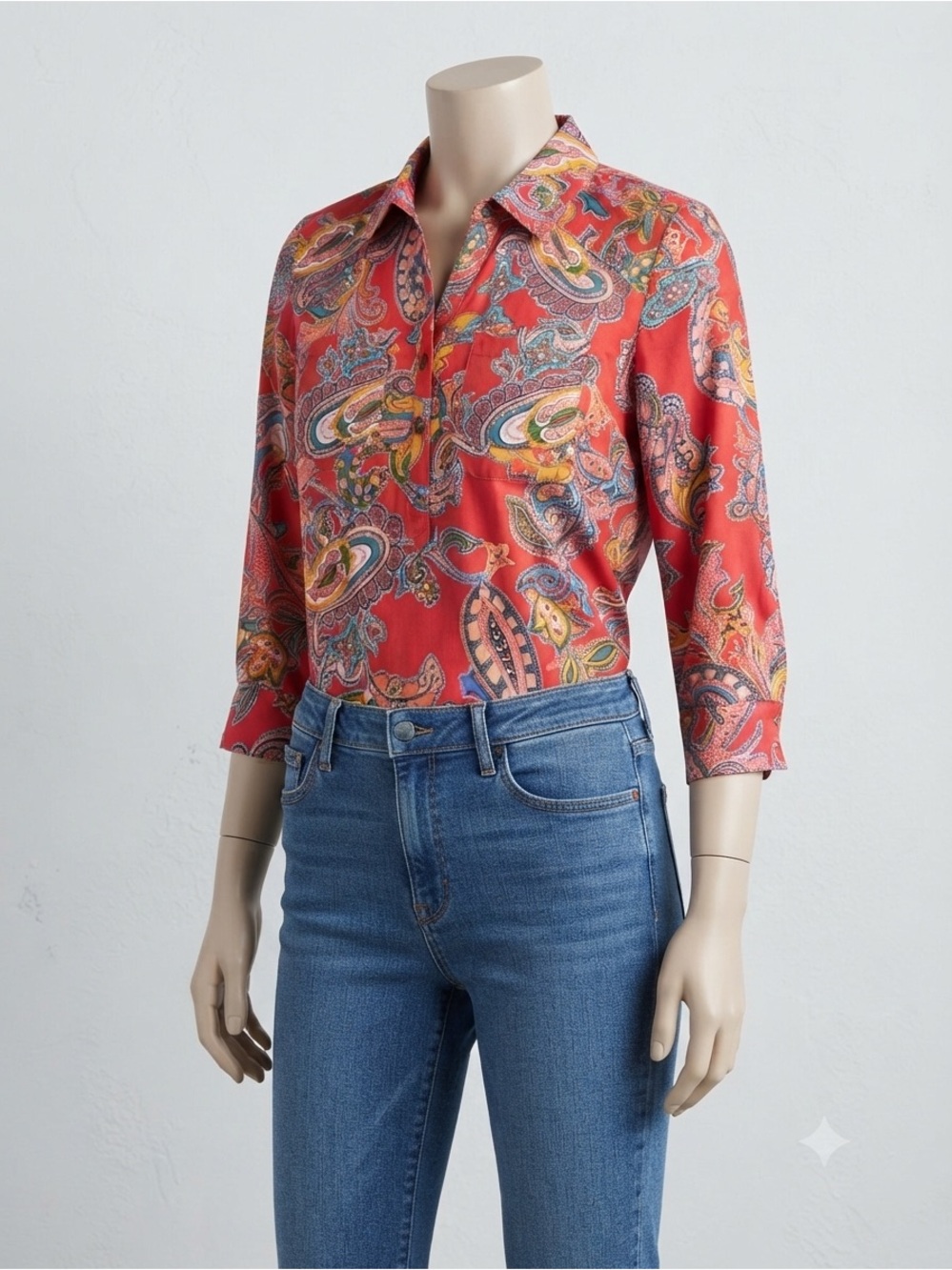 7th Avenue Design Studio Red Multicolor Paisley Button-Down Shirt